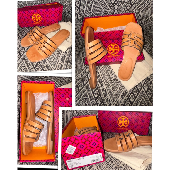 Tory Burch Ines caprine leather Cage Slide in Camello size 7.5 w/ Dust Bag + Box - Picture 3 of 8